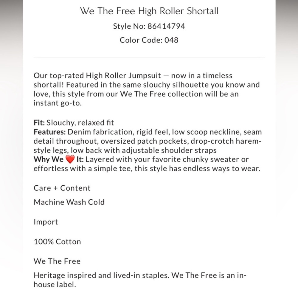 Free people we the free high roller shortall overalls color “bright eyes” xsmall - Picture 12 of 12